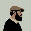 Men head hipster vector illustration Flat profile side