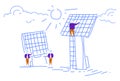 Men installing solar panel alternative energy resource business team working process concept sketch doodle horizontal Royalty Free Stock Photo