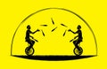 Men juggling pins while cycling together Royalty Free Stock Photo
