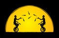 Men juggling pins while cycling together Royalty Free Stock Photo