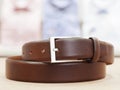 Men Leather Belt with Silver Buckle Royalty Free Stock Photo