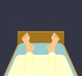 Men legs in bed sleep. Sleeping guy. man under blanket Royalty Free Stock Photo