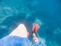 men legs in flippers underwater Royalty Free Stock Photo