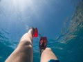 men legs in flippers underwater Royalty Free Stock Photo