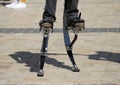 Men legs for jumping stilts Royalty Free Stock Photo