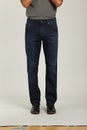 Men Light Brown, black and blue Comfort Fit Casual Trousers, jeans in party pants warp mid wash with white background