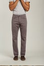 Men Light Brown, black and blue Comfort Fit Casual Trousers, jeans in party pants warp mid wash with white background