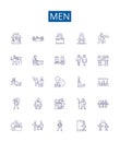 Men line icons signs set. Design collection of men, gender, masculinity, identity, culture, society, history, stereotype