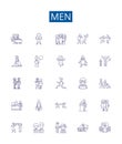 Men line icons signs set. Design collection of men, gender, masculinity, identity, culture, society, history, stereotype