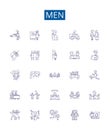 Men line icons signs set. Design collection of men, gender, masculinity, identity, culture, society, history, stereotype
