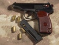 Men load ammo in the clip Makarov pistol