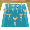 Men Making Aqua Gym Exercises with Dumbbells in Swimming Pool, People Doing Water Aerobics Exercises, Group Fitness