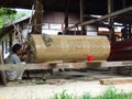 Men making a wood carved coffin in Tana Toraja on Sulawesi