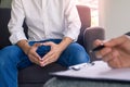 Men  with mental illness Sitting and talking with a psychiatrist to heal the mind and find a cure Royalty Free Stock Photo