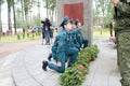 Men military and old man grandfather veteran of the Second World War in medals day of victory Moscow, Russia, 05.09.2018