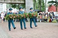 Men military and old man grandfather veteran of the Second World War in medals day of victory Moscow, Russia, 05.09.2018