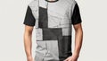 Men short sleeve tshirt black side mock up lines and square design