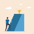 Men move up the ladder to the goal in the form of a gold cup. Vector illustration