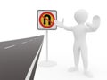 Men with No U Turn road sign Royalty Free Stock Photo