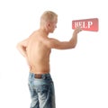 Men with pain in his back coling for help Royalty Free Stock Photo