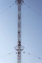 Men painting the highest Czech construction radio transmitter tower Liblice Royalty Free Stock Photo