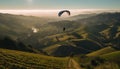 Men paragliding high up in the mountain range, enjoying the freedom generated by AI