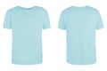 Men pastel blue blank T-shirt template,from two sides, natural shape on invisible mannequin, for your design mockup for print, iso Royalty Free Stock Photo