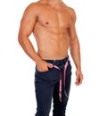 Men with perfect abs measuring his waist Royalty Free Stock Photo