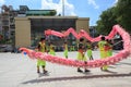 Men performs the Dragon dancing to practise prepare for lunar New Year at a Pagoda Royalty Free Stock Photo