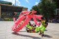 Men performs the Dragon dancing to practise prepare for lunar New Year at a Pagoda