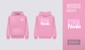 Men pink hoody. Realistic jumper mockup. Long sleeve hoody template clothing