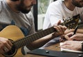 Men Play Guitar Write Song Music Rehearsal Royalty Free Stock Photo