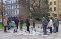 Men are playing chess with huge figures outdoor in Sarajevo Royalty Free Stock Photo