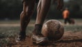 Men playing competitive soccer outdoors on a muddy playing field generated by AI Royalty Free Stock Photo