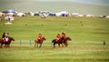 Men playing polo during Naadam Festival