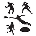 Men playing ultimate frisbee 4 silhouettes Royalty Free Stock Photo
