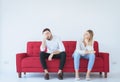 Man quarrel with woman conflict and boring couple in the living room,Negative emotions Royalty Free Stock Photo