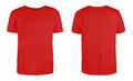 Men red blank T-shirt template,from two sides, natural shape on invisible mannequin, for your design mockup for print, isolated on Royalty Free Stock Photo