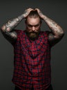 Men with beard and tattos on hands Royalty Free Stock Photo