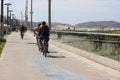 Men riding on bike path