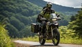 Men riding motorcycles in the outdoors, experiencing the freedom of adventure generated by AI Royalty Free Stock Photo