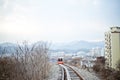 Two men rising rail bike at Gapyeong Rail Park, Nami Island Royalty Free Stock Photo