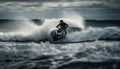 Men riding the waves, a thrilling adventure generated by AI
