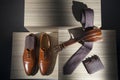 Men`s accessories collection. Classic brown shoes