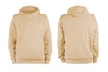 Men`s beige blank hoodie template,from two sides