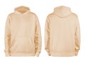 Men`s beige blank hoodie template,from two sides