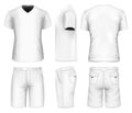 Men`s bermuda shorts and v-neck t-shirt.