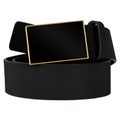 Black luxury belt with gold-plated buckle, logo areas