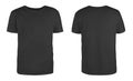 Men`s black blank T-shirt template,from two sides, natural shape on invisible mannequin, for your design mockup for print, isolat
