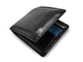 Men\'s black leather wallet with some money and cards in it, cut out isolated Royalty Free Stock Photo